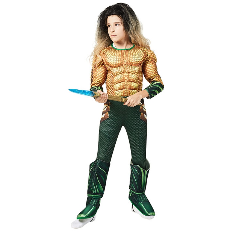 Copii Comic Super -erou Aquaman Mușchi Dress Up Halloween Fancy Dress Up Cosplay Costum pentru copil