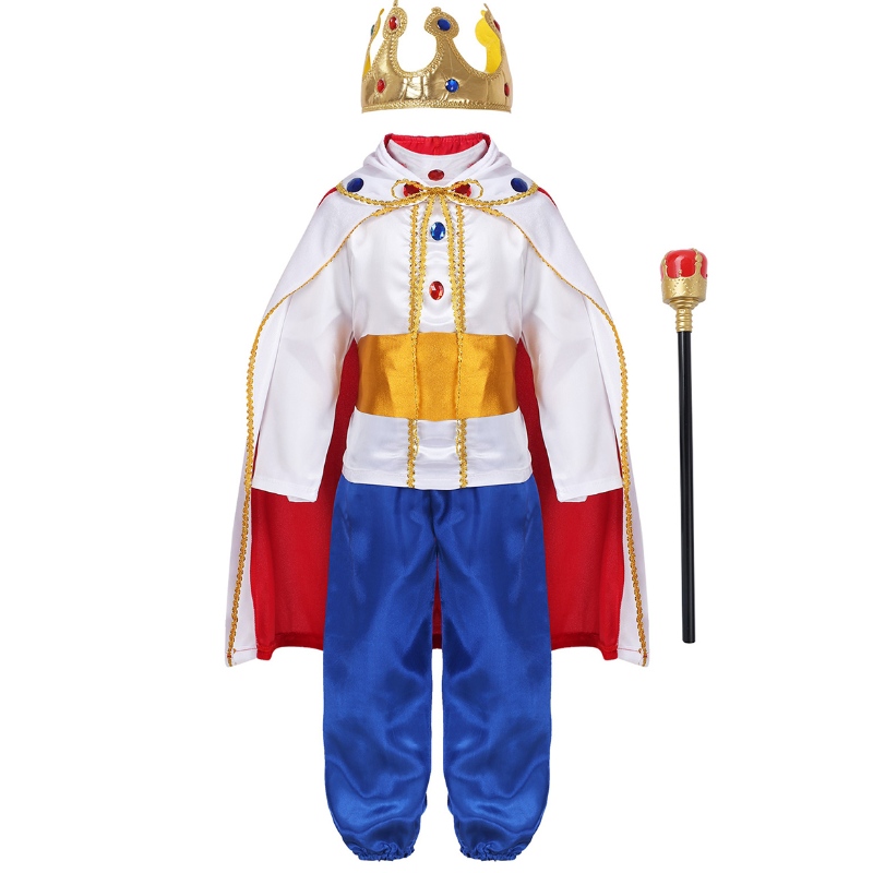 Costume King Prince for Boys Kids Halloween Cosplay Dress Up Cloak Crown Scepter Set Carnaval Roleplay Outfit Party