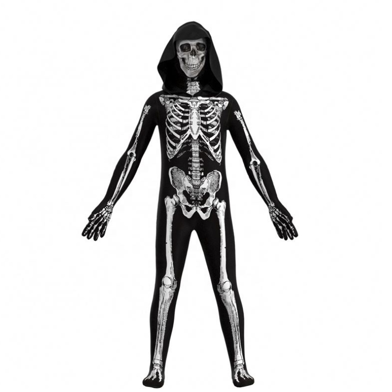 En -gros viu înfricoșător de Halloween Cosplay Props Human Schelet Schelet Skelet Hood Saltum Costume pentru copii