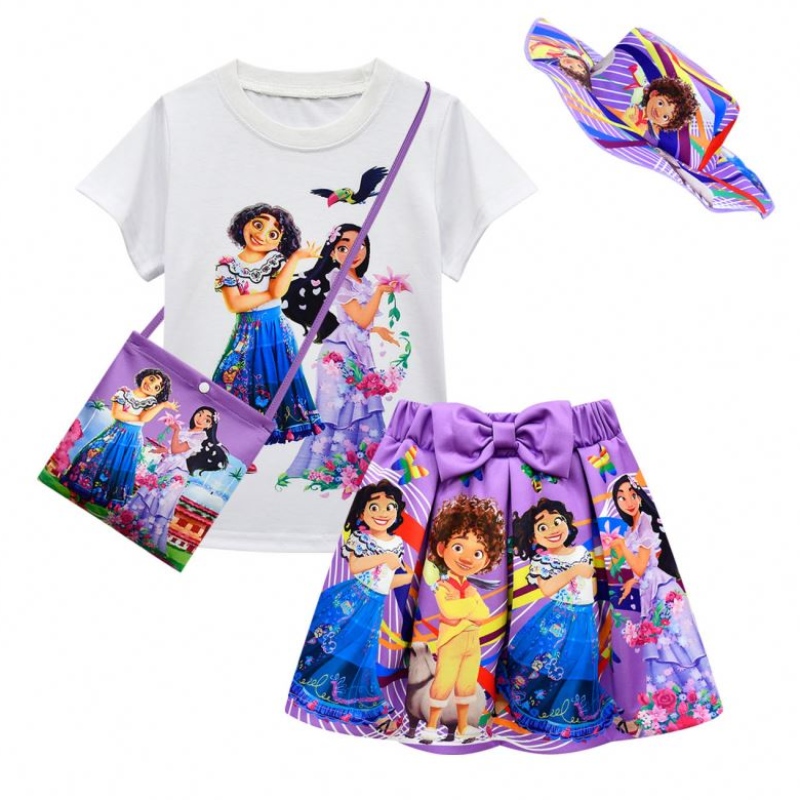 Baige 4pcs haine pentru copii Copii Tricou cu mânecă scurtă + Print Shorts Encanto Fete Seturi de îmbrăcăminte