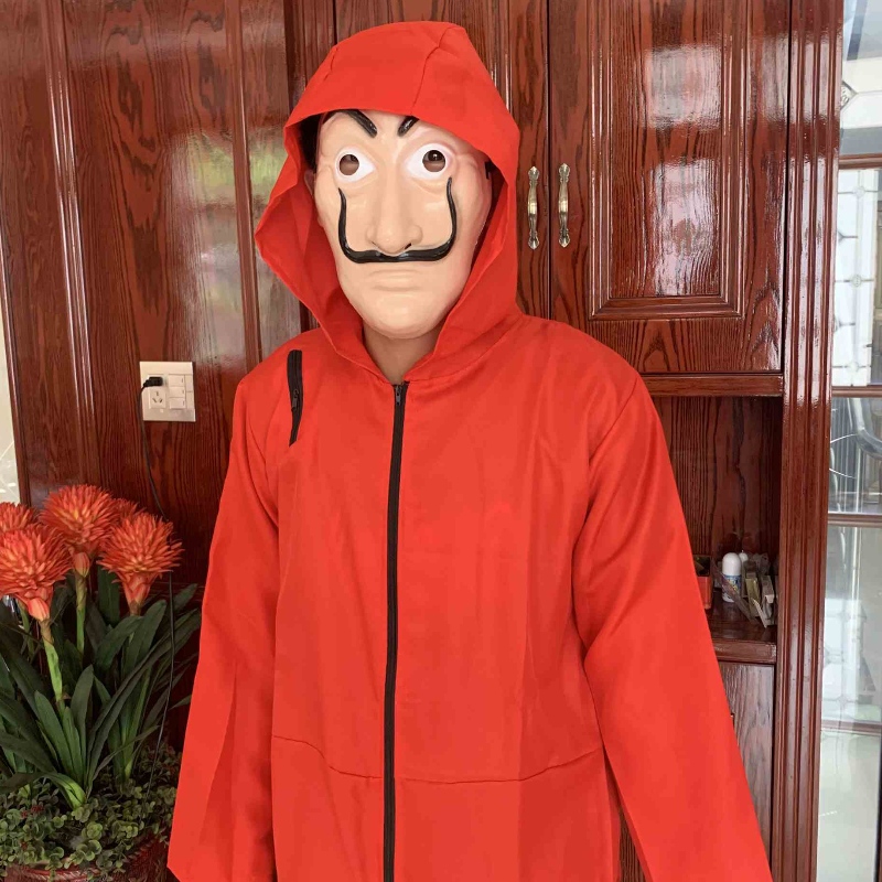 Costum Dali roșu mai ieftin cu mască Coverrall Hoodie salopetă Money Heist Halloween Cosplay Costum