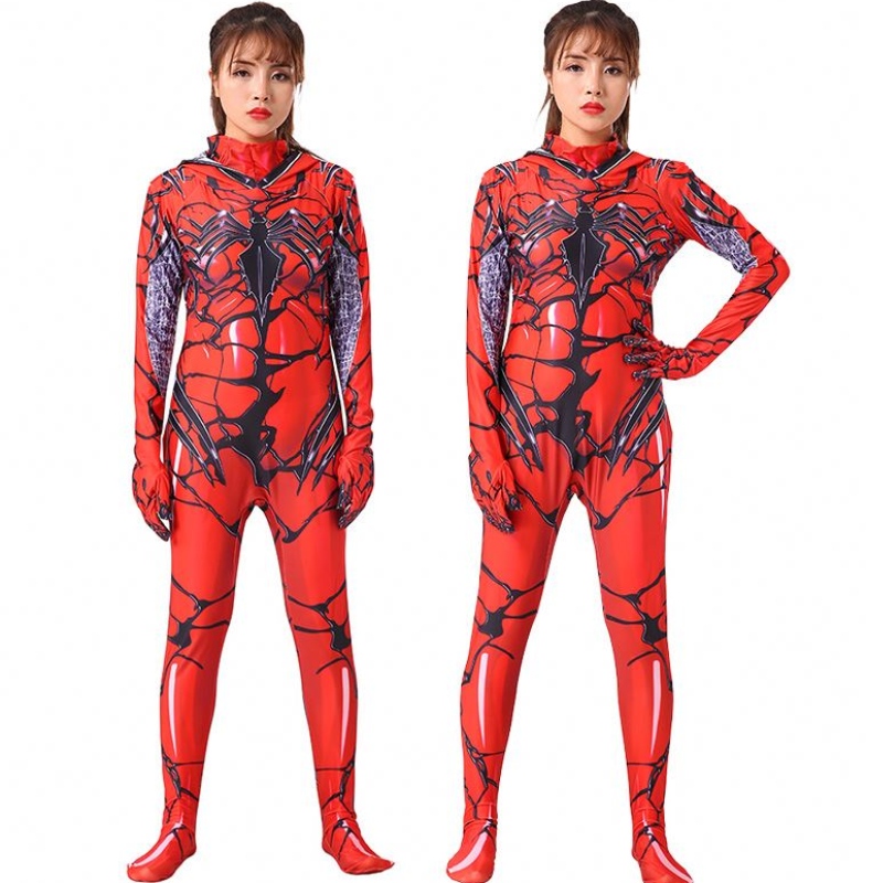 Costum de Halloween Costum de Halloween de înaltă calitate Red Women \\ Venom Bodysuit Cosplay Marvel Party Woman