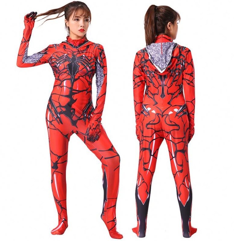 Costum de Halloween Costum de Halloween de înaltă calitate Red Women \\ Venom Bodysuit Cosplay Marvel Party Woman