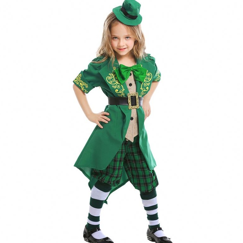 Copii Halloween Irish Elf Performance Utiță uniformă de zi Sf. Patrick \\ Day Girl Leprechaun Costum DGHC-089