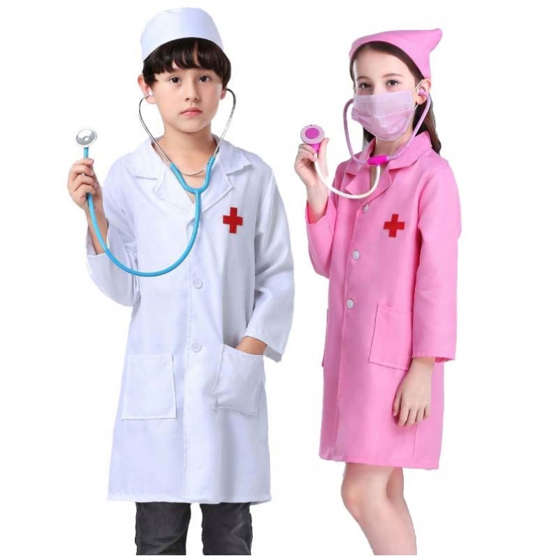 Copii doctor asistent uniform cosplay băiat fetiță alb roz costum asistent medical hcbc-011