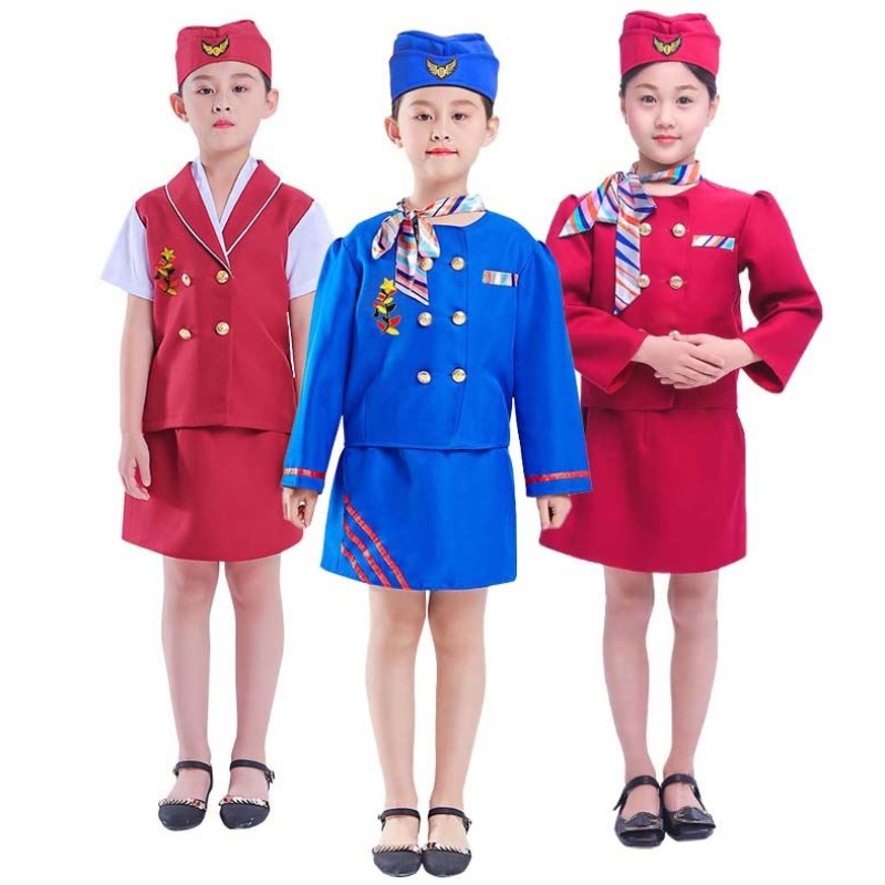 Costum pentru petreceri de carnaval Copii fete Halloween însoțitor de zbor al companiei aeriene Costum Stewardess HCBC-023