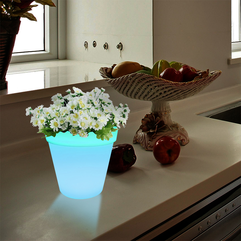 RGB Schimbare de culoare LED plantă cu vase de masă Control touch, modern simplu PE plastic cu flori cu oală cu led led lămpi cu bază de lemn solid pentru living/bedroom/office