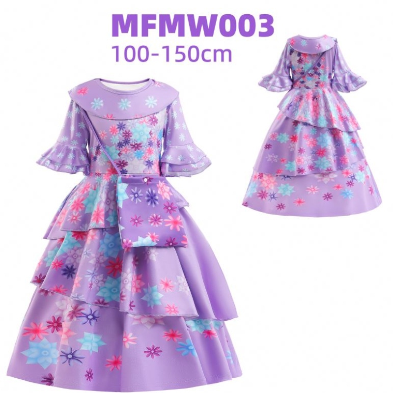 Baige Encanto Mirabel Isabella Purple Girl Rochie cu mâneci lunginoi carnaval pentru copii cosplay costum mfmw001