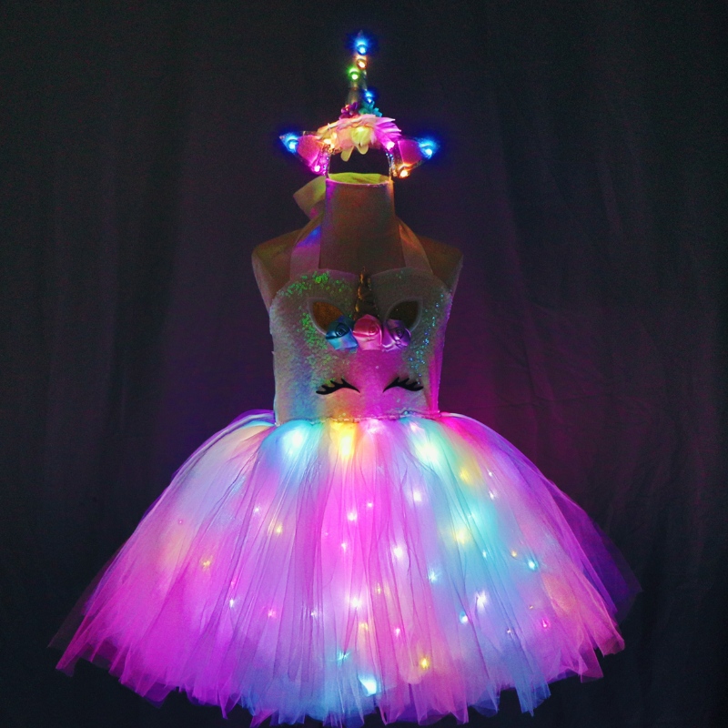 2022 pentru copii fete Costume unicorn drăguțe cu rochie LED Light Up pentru Halloween Birthday Party Cadou Gift Frock Copii Îmbrăcăminte