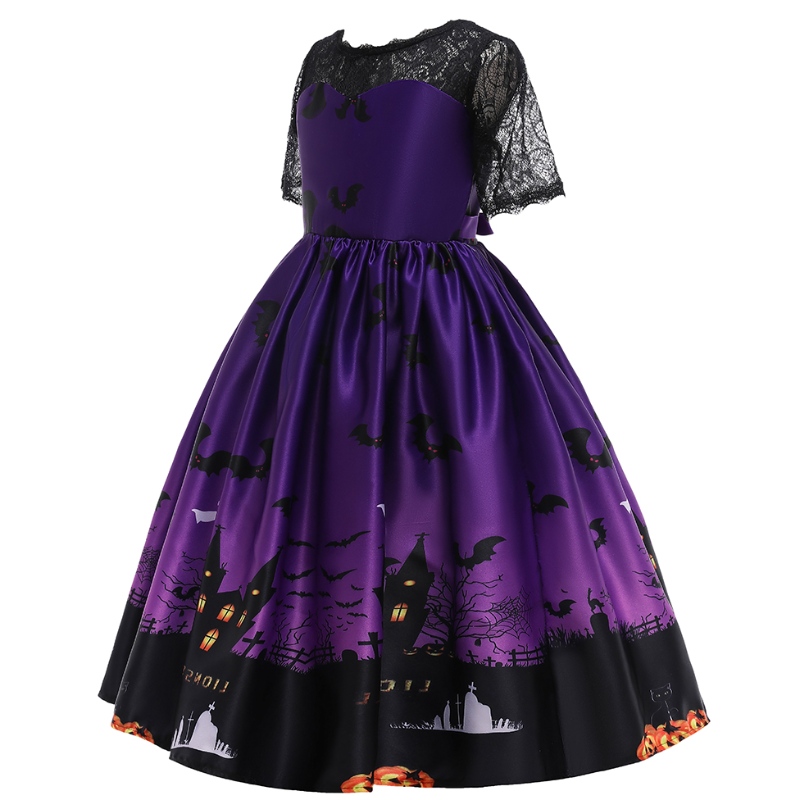 2022 Copiii Bat Ghost Cartoon Print Rochie Halloween Costum pentru copii