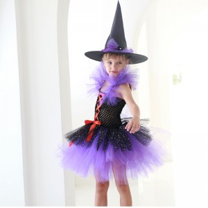 Costum de rochie de vrăjitoare Tutu Amazon pentru fete cu pălărie vrăjitoare de Halloween Carnavalul petrecere