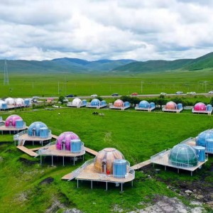 5.3+2.1 Metri de lux Cort cu cupola transparentă geodezic în aer liber camping cu cupola pentru hotel de stațiune, Camping, Activități în aer liber
