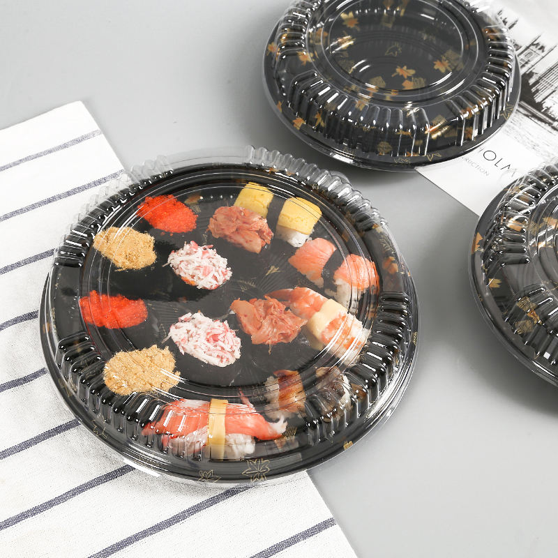 Personalizați Sushi Round Take Away Box, cutia de sushi de unică folosință ecologică cu capac