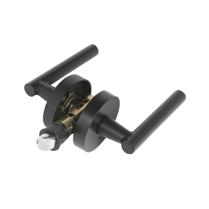 R7506 Maneta mânerului ușiinegre cu design rotund modern subțire contemporan pentru dormitor pentru casă sau confidențialitate pentru baie, blocare fără cheie a ușii