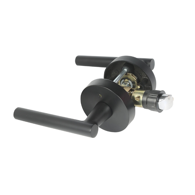 R7506 Maneta mânerului ușiinegre cu design rotund modern subțire contemporan pentru dormitor pentru casă sau confidențialitate pentru baie, blocare fără cheie a ușii