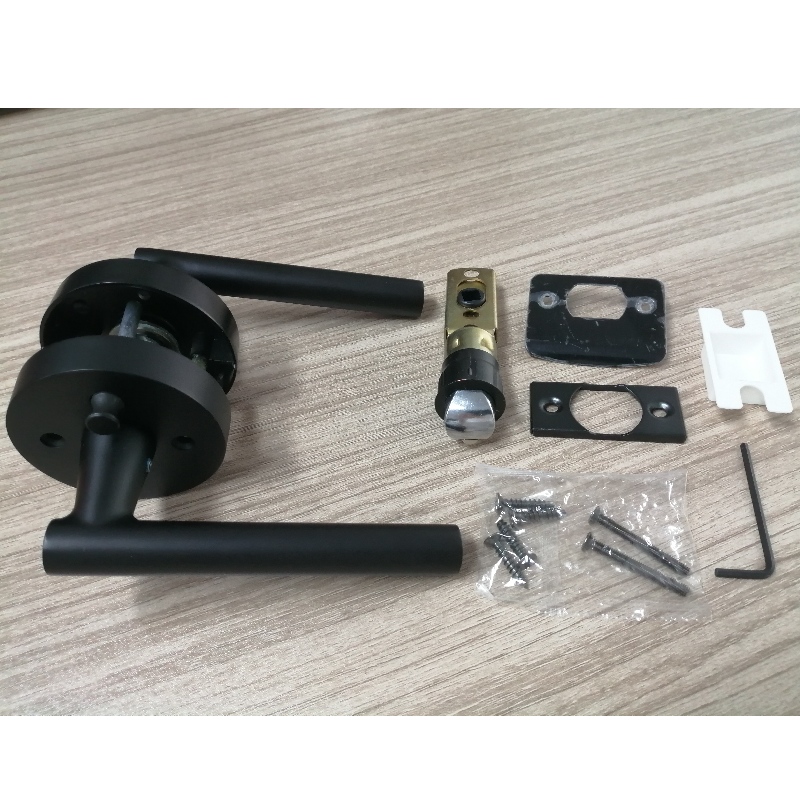 R7506 Maneta mânerului ușiinegre cu design rotund modern subțire contemporan pentru dormitor pentru casă sau confidențialitate pentru baie, blocare fără cheie a ușii