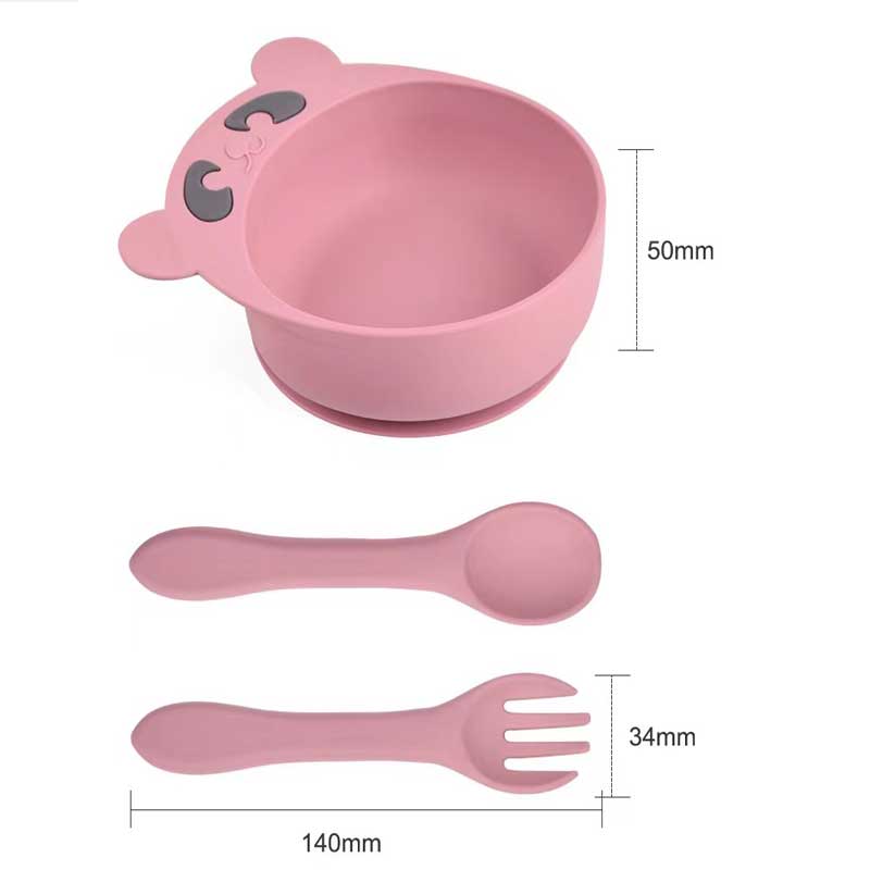 Set de hrănire pentru bebeluși Silicon Bowl Spoon Fork pentru copii mici copii drăguți pentru animale de silicon set de mâncare pentru ursuleț hrănire pentru copii pentru copii consumabile