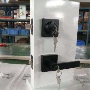 Maneta de intrare pătrată cu un singur cilindru set de mort, blocate de ușă combo cu cheie, blocare ușă de intrare grea, pachetnegru mat 1