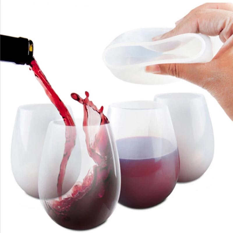 Pahare de vin din silicon de 12oz, pahare de vin reutilizabile pentru spargere pentru petreceri, camping, plaje și bărci, pahare de vin din silicon fără tulpini, hamei hippie,