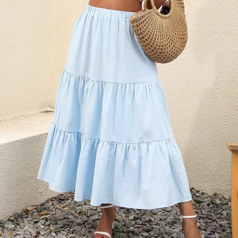 Femei de vară boho talie elastică plisată a-line-swing swing rochie cu fustă lungă pe plajă cu buzunare