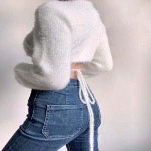 Sexy Deep V-Neck cu talie înaltă Talie tricotat scurt pulover de cardigan