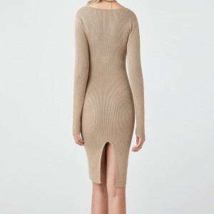 Cea mai bună calitate Hot Marketing Square Collar Tricot Pulovere pentru femei Rochie sexy Rib BodyCon