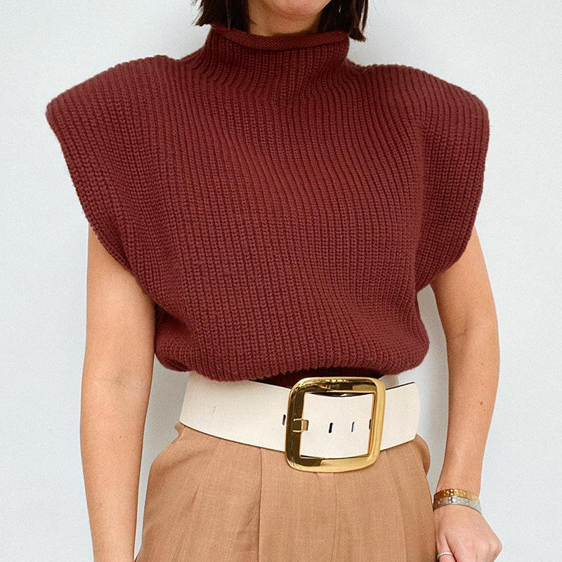 Vara și toamna vestă fără mâneci la modă Turtleneck Top Elegant Crop