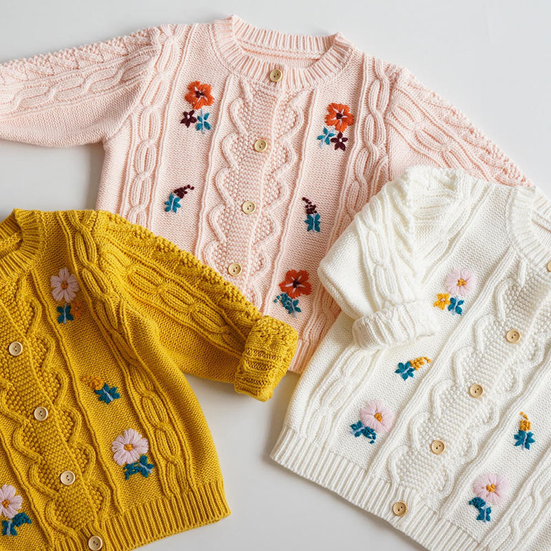 Broderie de mână pură cu mâneci lungi tricotate pentru copii