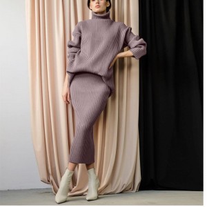 Iarnănouă modă personalizată pentru femei \\\\ Turtleneck Pullover tricotat fustă midi