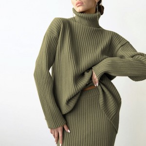 Iarnănouă modă personalizată pentru femei \\\\ Turtleneck Pullover tricotat fustă midi