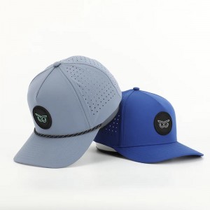 Noua modă Custom PVC Patch logo 5 panouri pălărie de golf poliester impermeabil, tăiat cu laser, tată perforat Gorras, șapcă de baseball cu frânghie