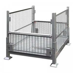 Recipient în vrac din plasă de sârmă metalică cu uși de picătură pe jumătate - pliabil