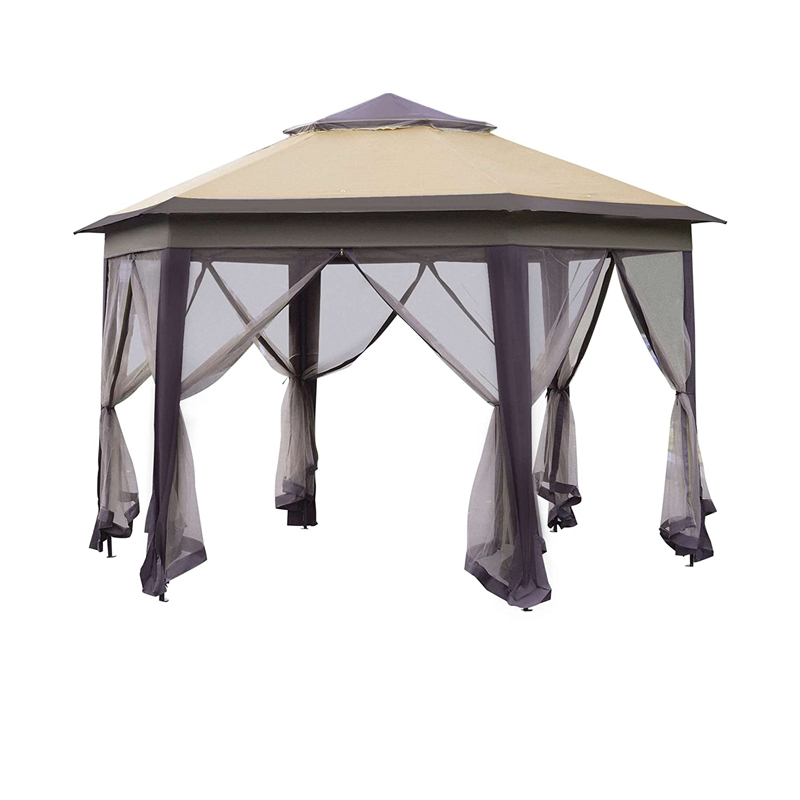 13 \\ 'x 13 \\' Pop Up Gazebo Hexagonal Canopy cu 6 plasă de plasă cu fermoar, cort de evenimente cu 2niveluri cu cadru puternic din oțel