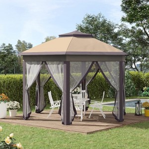 13 \\\\ \'x 13 \\\\\' Pop Up Gazebo Hexagonal Canopy cu 6 plasă de plasă cu fermoar, cort de evenimente cu 2niveluri cu cadru puternic din oțel
