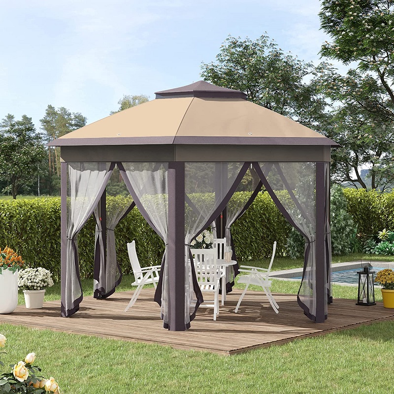 13 \\ 'x 13 \\' Pop Up Gazebo Hexagonal Canopy cu 6 plasă de plasă cu fermoar, cort de evenimente cu 2niveluri cu cadru puternic din oțel