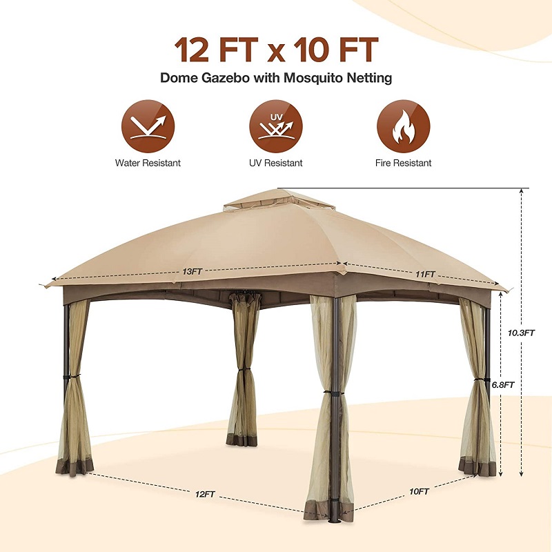 10x 12 Patio Dome Gazebo w/mosquito Netting, douăniveluri de top pentru peluza de grădină din curte