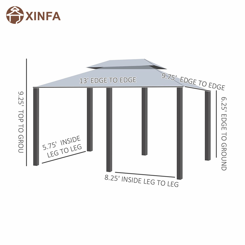 10 \\ 'x 13 \\' foișor cu ramă de oțel cu 2niveluri pentru patio moale top foișor pergola în aer liber cu perdele, salvie gri