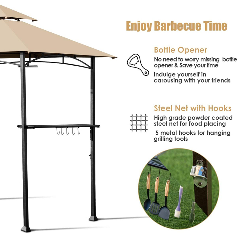 8 \\ 'x 5 \\' 2-nivel Canopy Top Grill Gazebo în aer liber Patio Barbecue adăpost cu ramă robustă din oțel