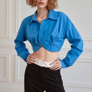 Design Sense Pleating Slim Short Bumbac Sense Sense Bluză Bluză