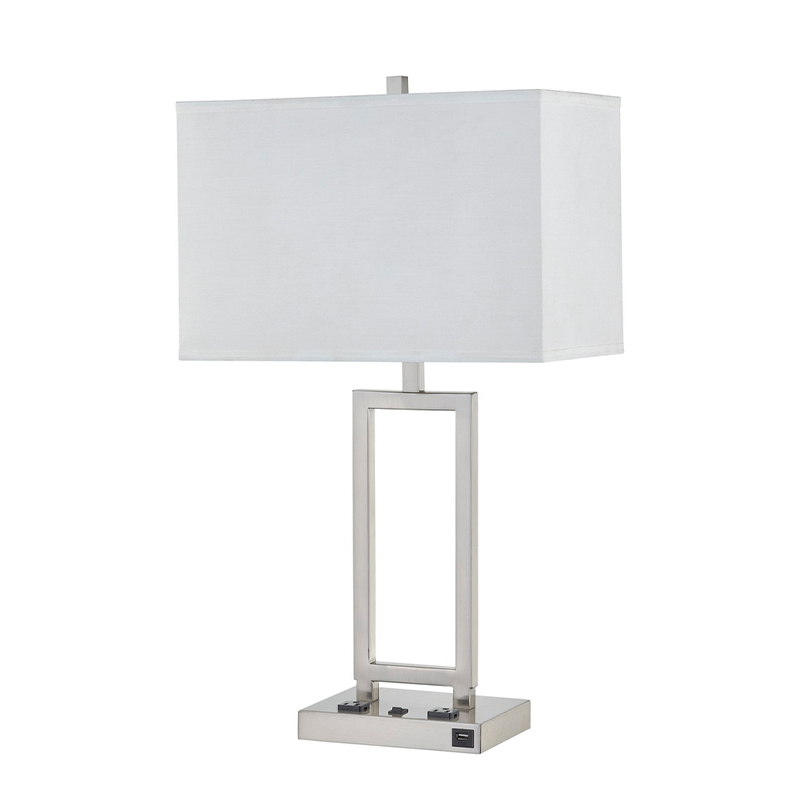 Lampa de birou Gatsby cu finisaj denichel periat, două prize, un comutator de balansoare/off și un port USB