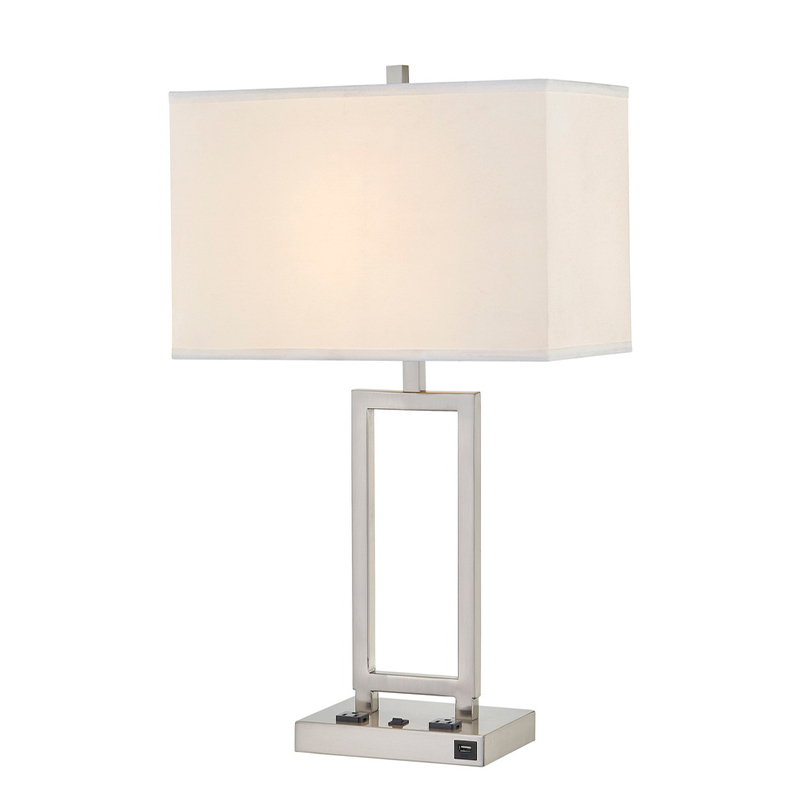 Lampa de birou Gatsby cu finisaj denichel periat, două prize, un comutator de balansoare/off și un port USB