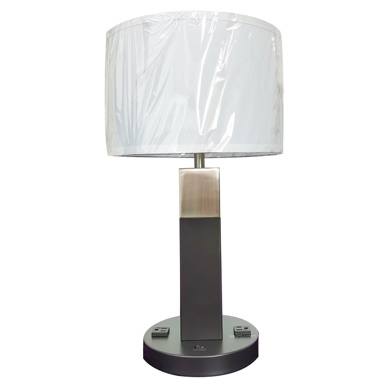 Două tonuri lampa de masă de finisajnegru și periat cunichel cu un comutator de balansoar ON/off și două prize convenabile la camera de oaspeți