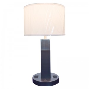 Două tonuri lampa de masă de finisajnegru și periat cunichel cu un comutator de balansoar ON/off și două prize convenabile la camera de oaspeți