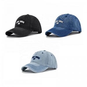 Logo personalizat de înaltă calitate spălat în suferință 100% bumbac 6 panou brodat Bill Old Cowboy Baseball Cap Jeans Blay