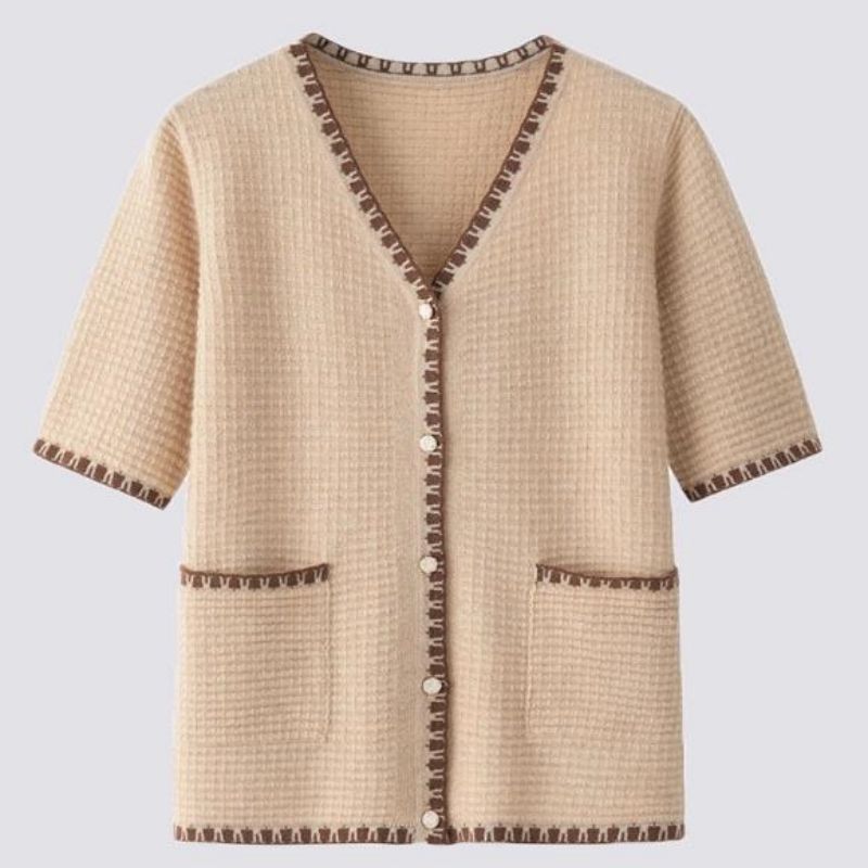 Fashion Summer Tricot Cardigan Top v Neck Shornsleeve Pulover