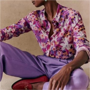 Nou francez elegant modern model tipărit de mătase care curge și bumbac cămașă cu mâneci lungi cu mâneci lungi