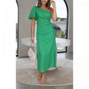 Temperamentul de vară Temperamentul de vară înclinat rochie laterală cu mânecă de umăr cu umăr