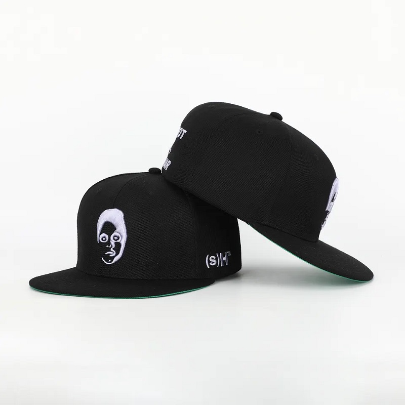 Personalizat cu 6 panou acrilicnegru închis înapoi flex fit gorras capac montat pălărie 3D broderie logo verde subbrim hip hop capac snapback