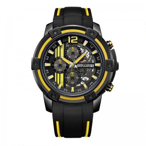 Baogel Men \\\\ Silicon cu cureaneagră cu curea de cuarț ceasuri cronograf Sports Wristwatch for Man 3Atm Watersproof Luminous Hands Yellow 22701