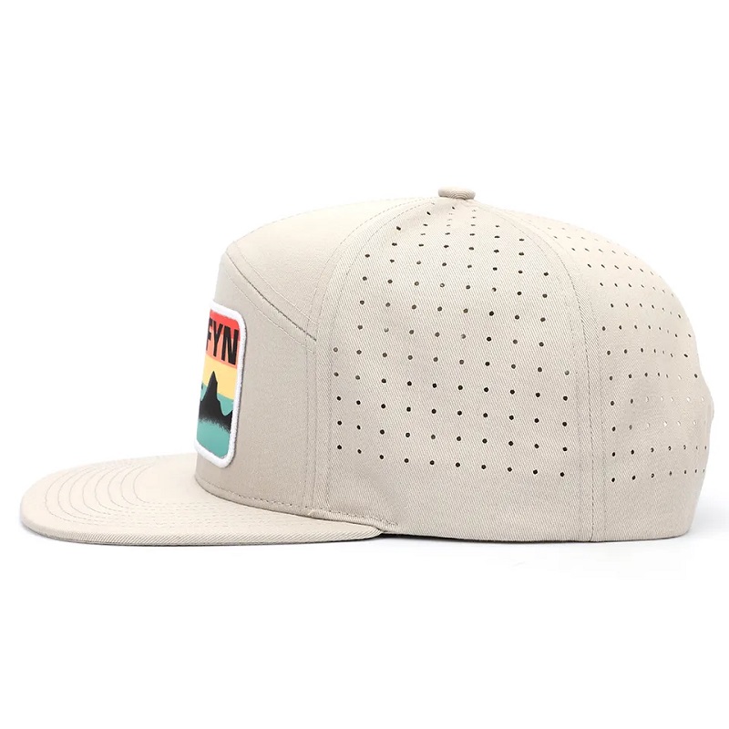 Condulare personalizată de înaltă calitate 7 panou cu platou cu platou tipărit cu plasture cu plasture de lux CAPS SNAPBACK, pălărie pentru bărbați perforați cu gaură tăiată cu laser